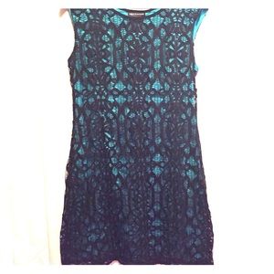 Connected Apparel-Dress, Black Lace / Teal Lining